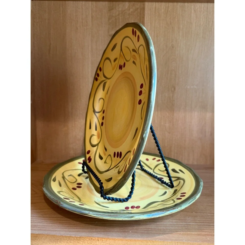 Home Trends Baja Salad Plates Set of 2 Yellow Berry Vine Hand Painted Stoneware